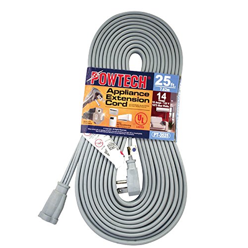 POWTECH Heavy duty 25 FT Air Conditioner and Major Appliance Extension Cord UL Listed 14 Gauge, 125V, 15 Amps, 1875 Watts GROUNDED 3-PRONGED CORD