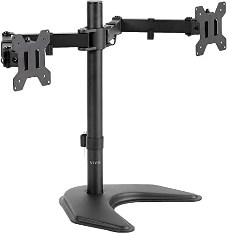 VIVO STAND-V002F Dual LED LCD Monitor Free-Standing Desk Stand for 2 Screens up to 27 Inch Heavy-Duty Fully Adjustable Arms with Max VESA 100x100mm