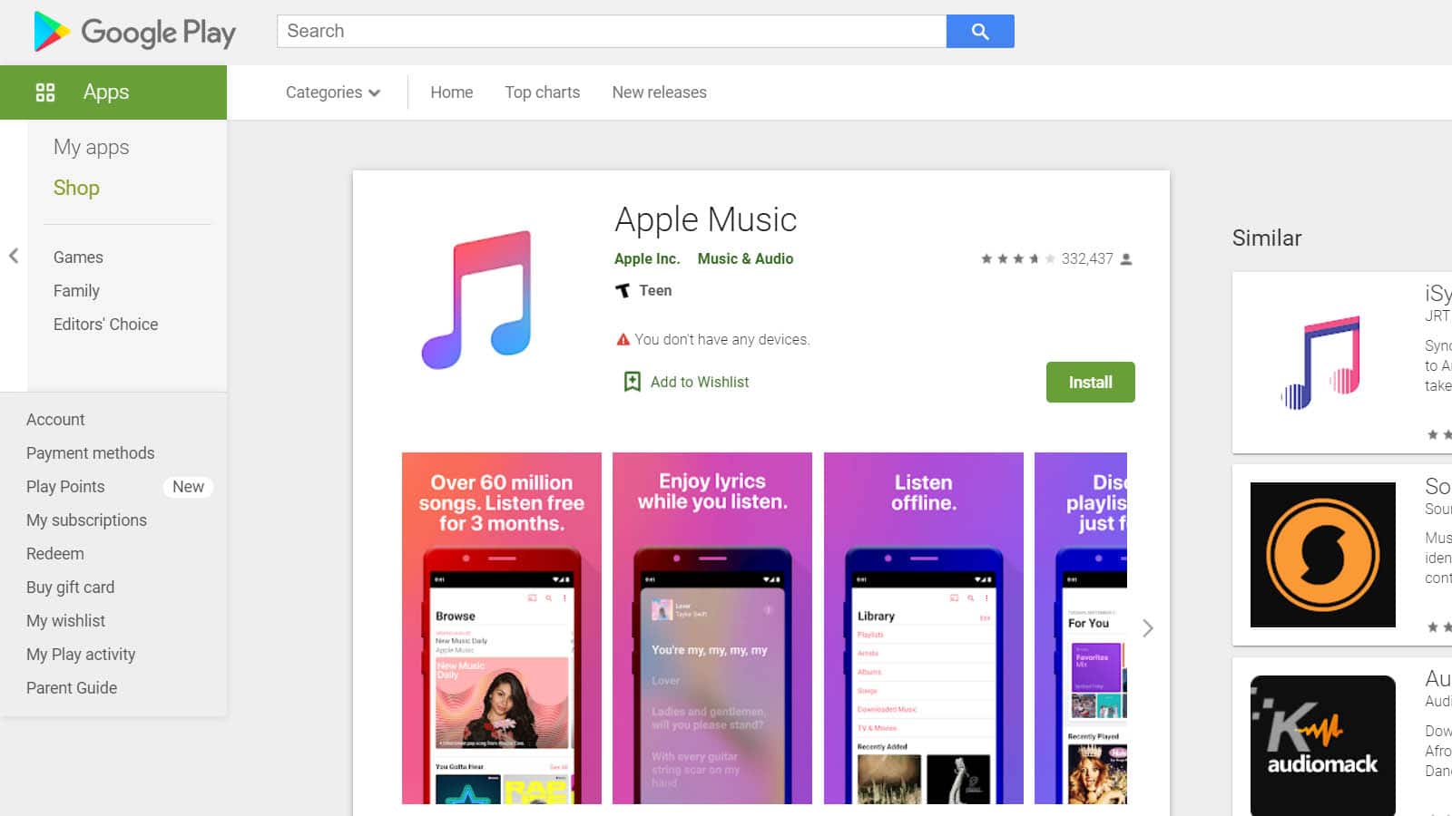 musica de apple en google play