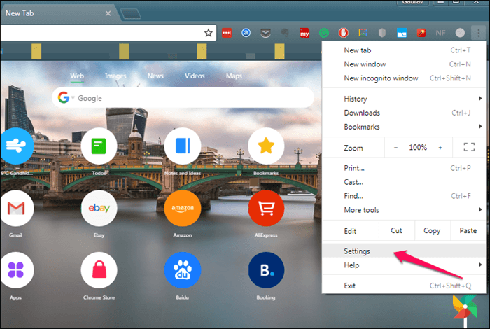 Opción de configuración del navegador Chrome