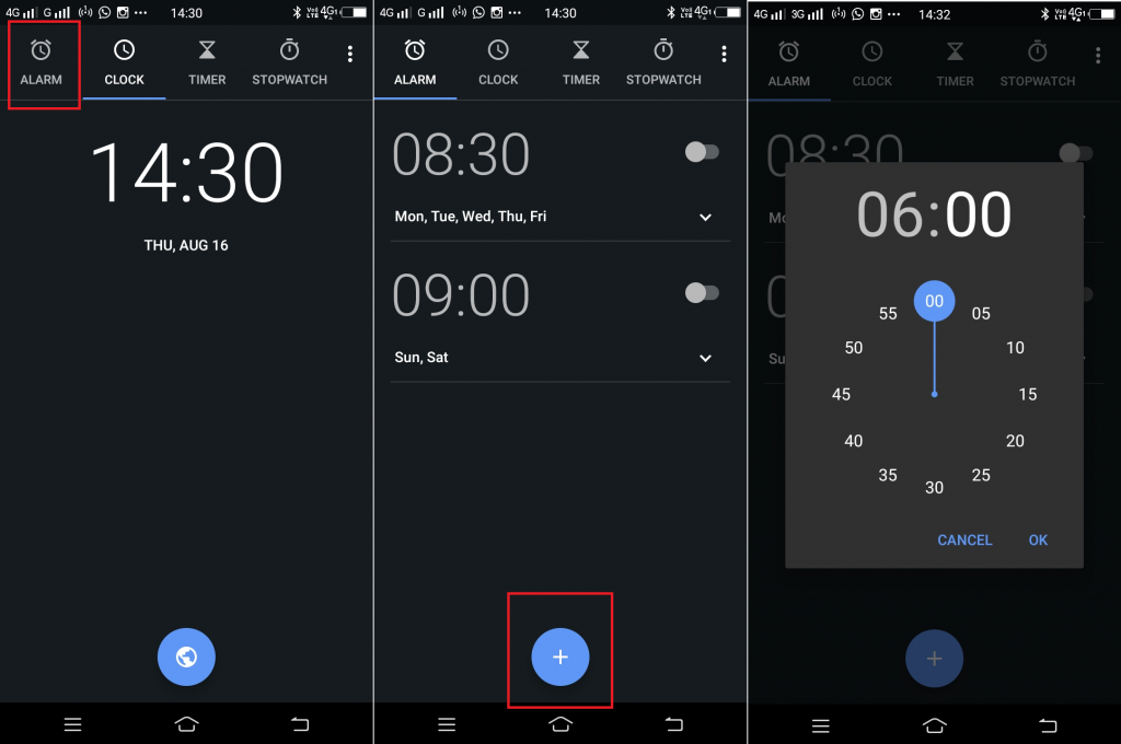 configurar la alarma de Android