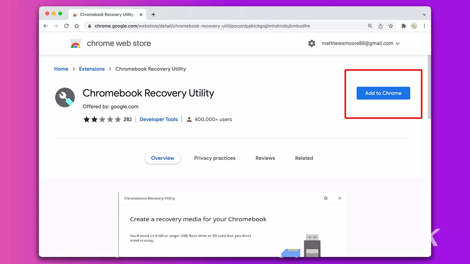 utilidad de recuperación de Chromebook