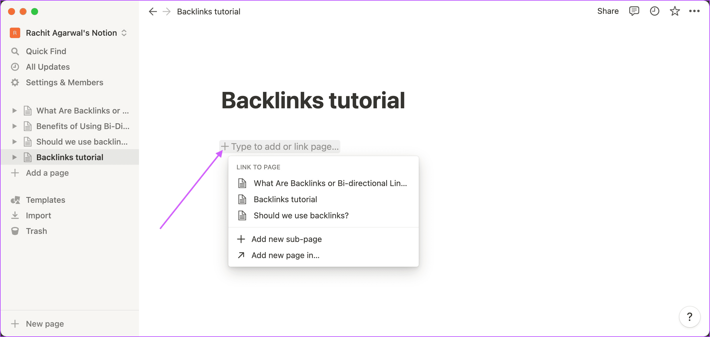 Cómo crear backlinks en Notion 1