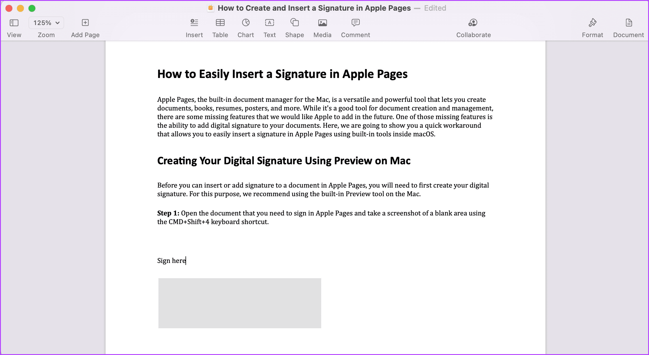 Creando su firma digital usando Preview en Mac 1
