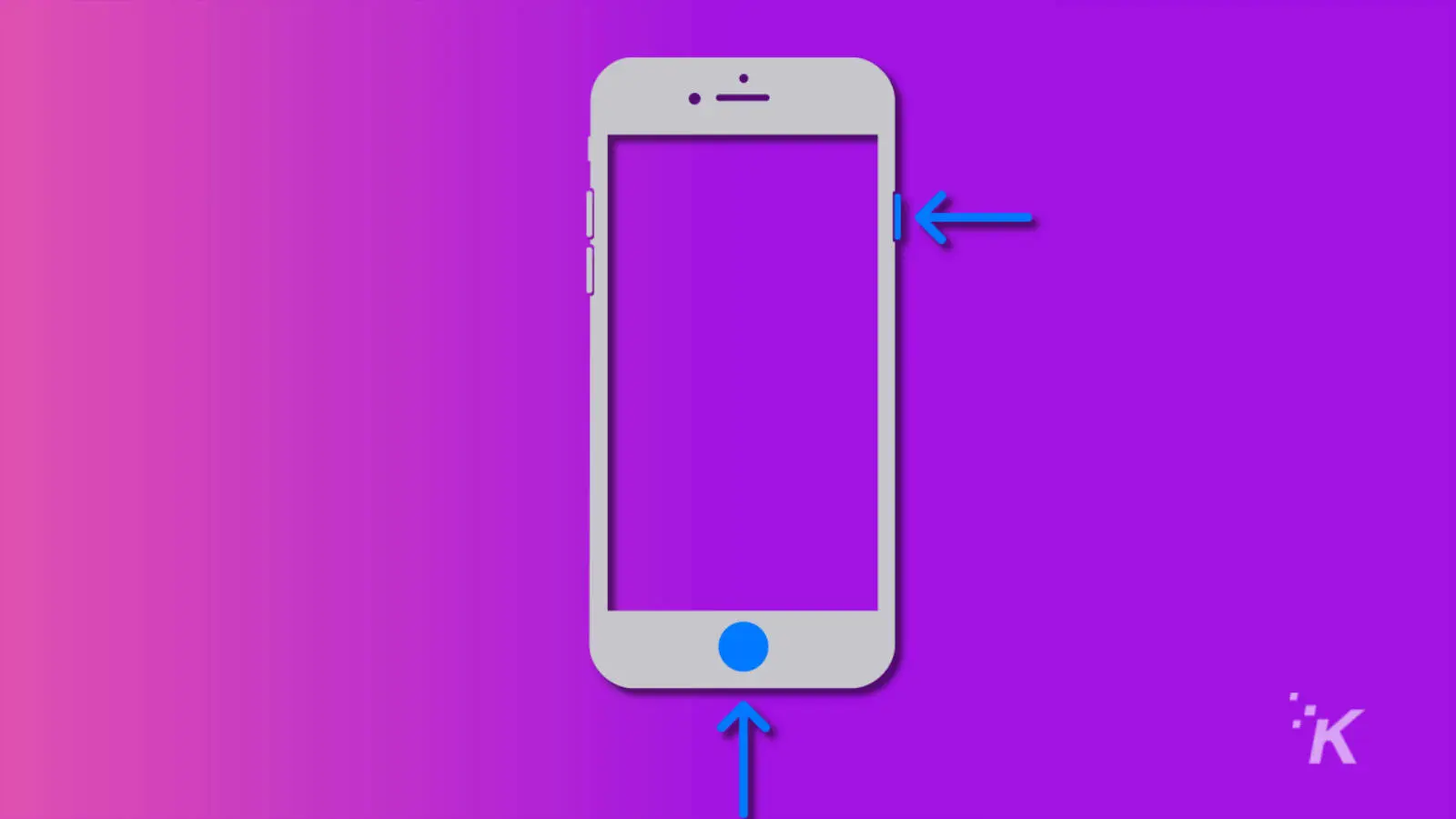 gráfico que muestra presionar el botón de inicio y el botón lateral en el iPhone para tomar una captura de pantalla