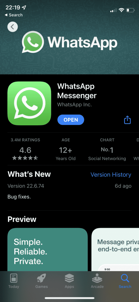 WhatsApp en la tienda de aplicaciones