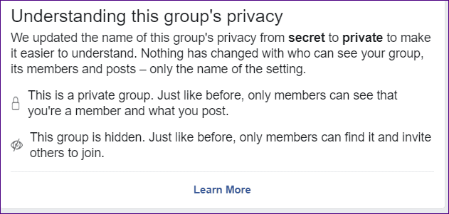 Facebook Configuración de privacidad para grupos cerrados secretos y privados 14