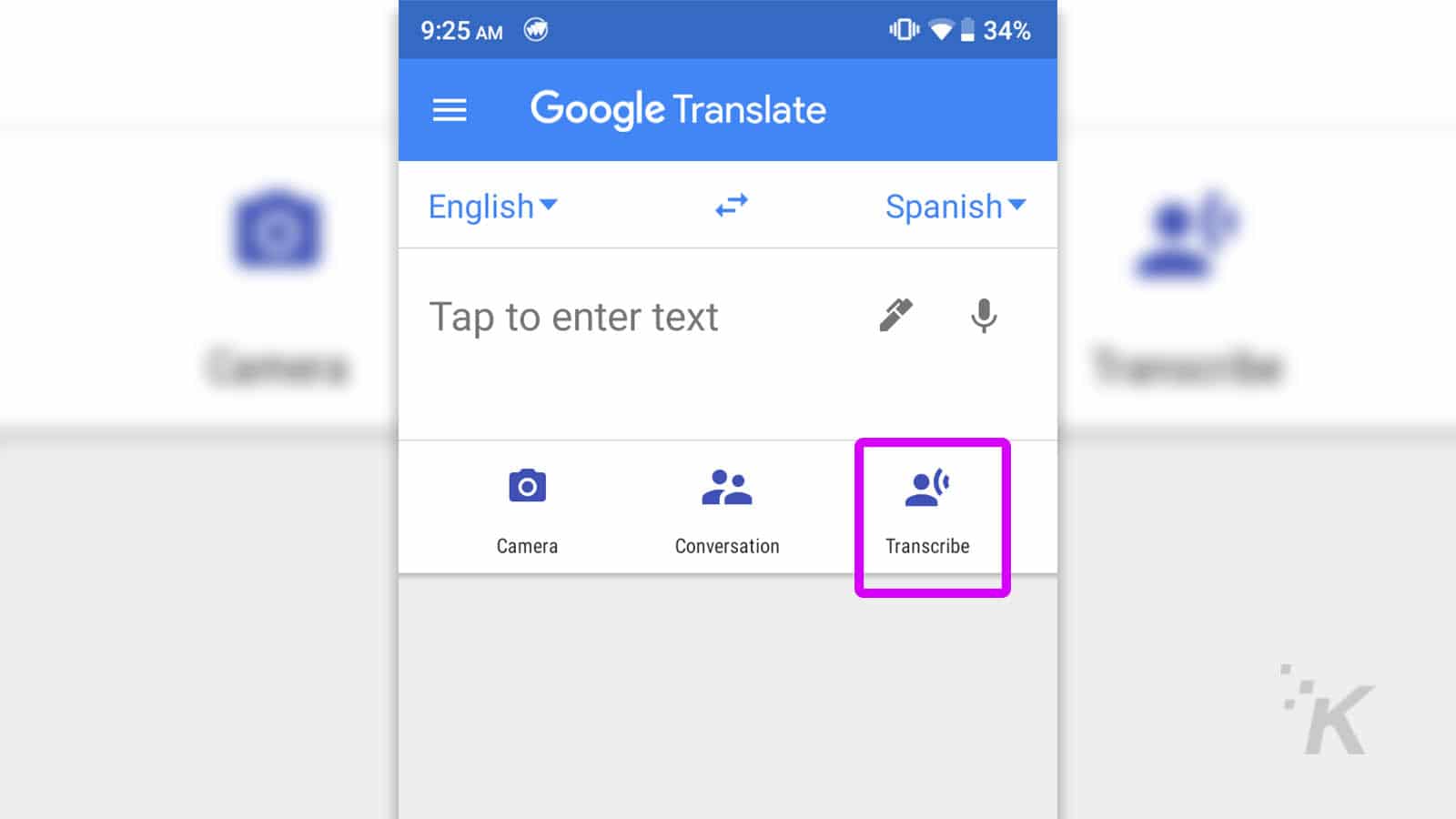 función de transcripción del traductor de google