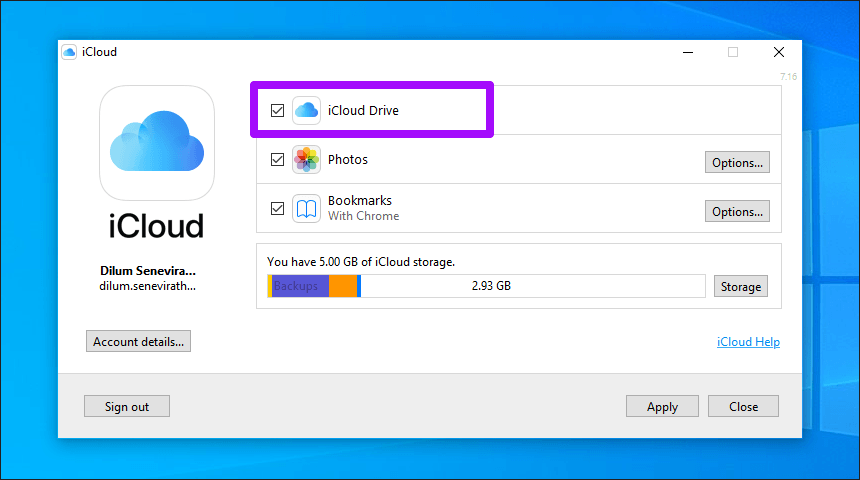 iCloud Drive no sincroniza Windows 10 1