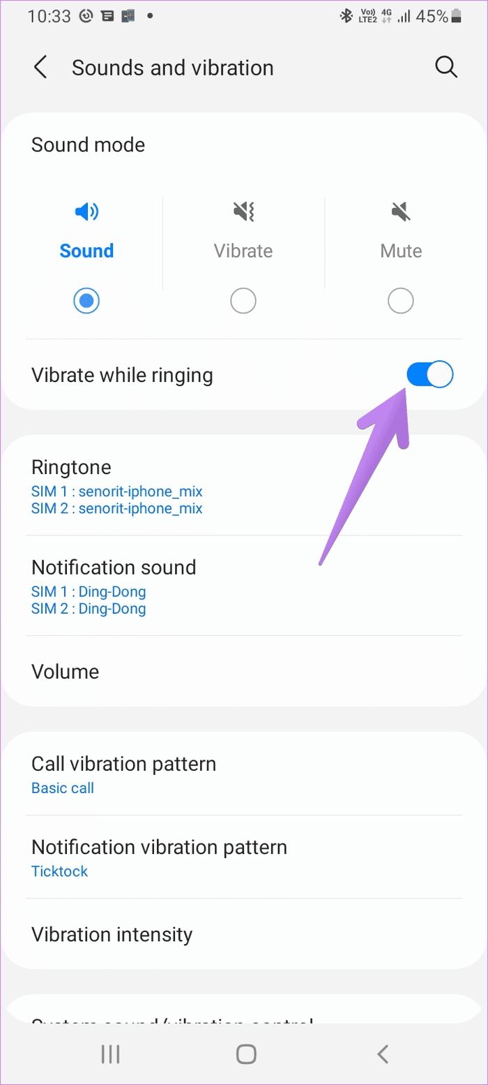La vibración no funciona en el teléfono Samsung 5