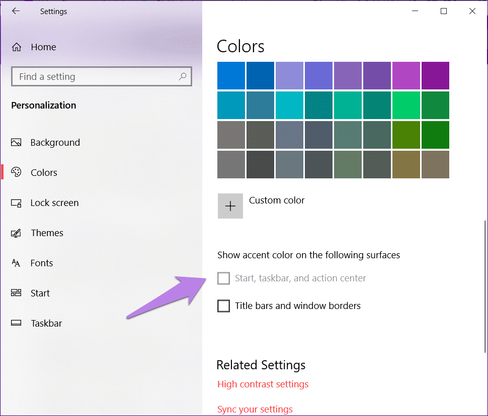 El color de la barra de tareas de Windows 10 no cambia 13