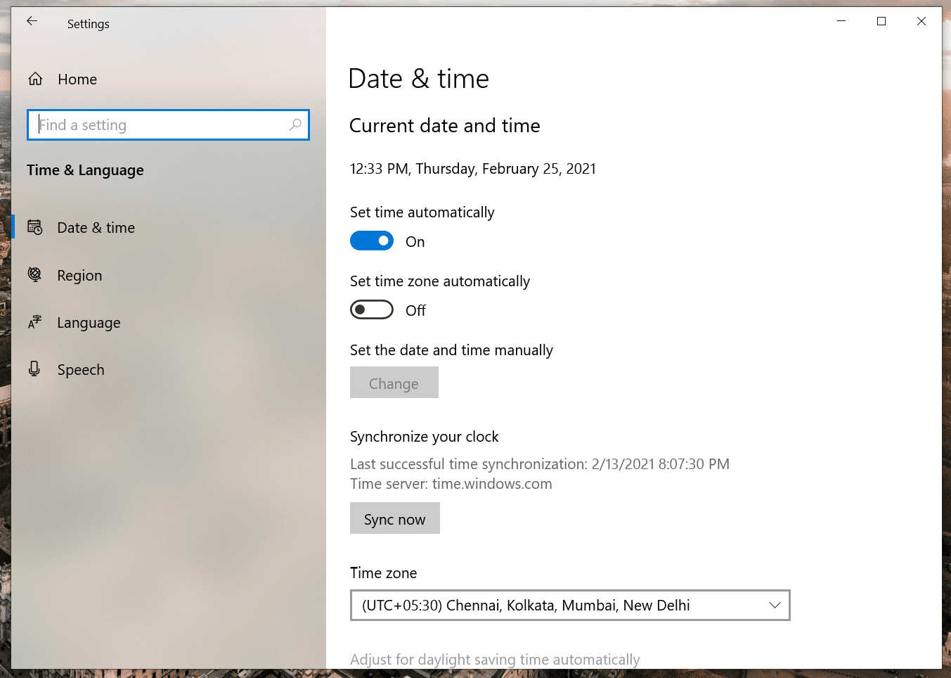 Cambiar fecha y hora en Windows