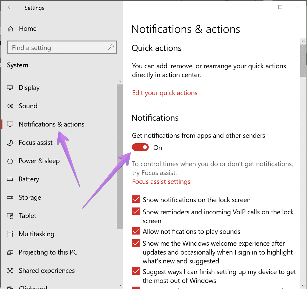 El banner de notificación de Windows 10 no muestra 1
