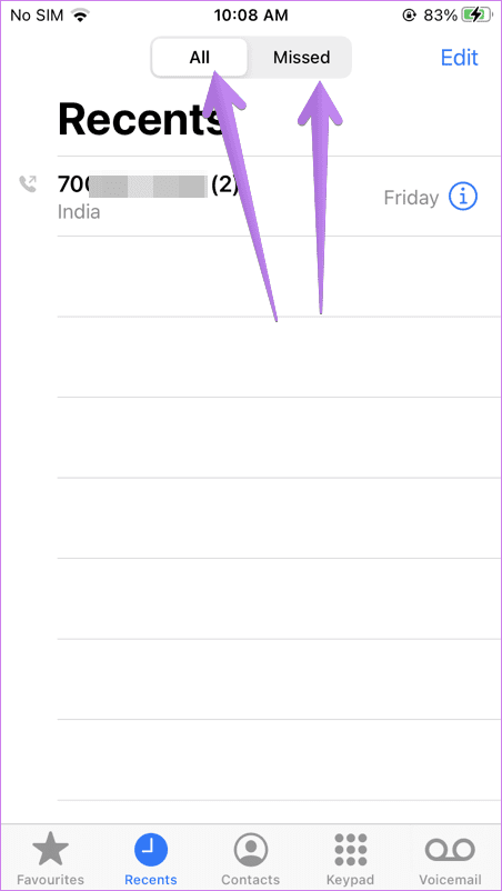 El historial de llamadas del iPhone no muestra 1
