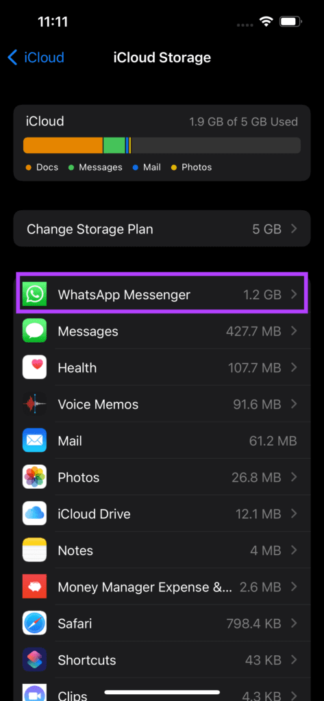 Almacenamiento de copia de seguridad de chat de WhatsApp