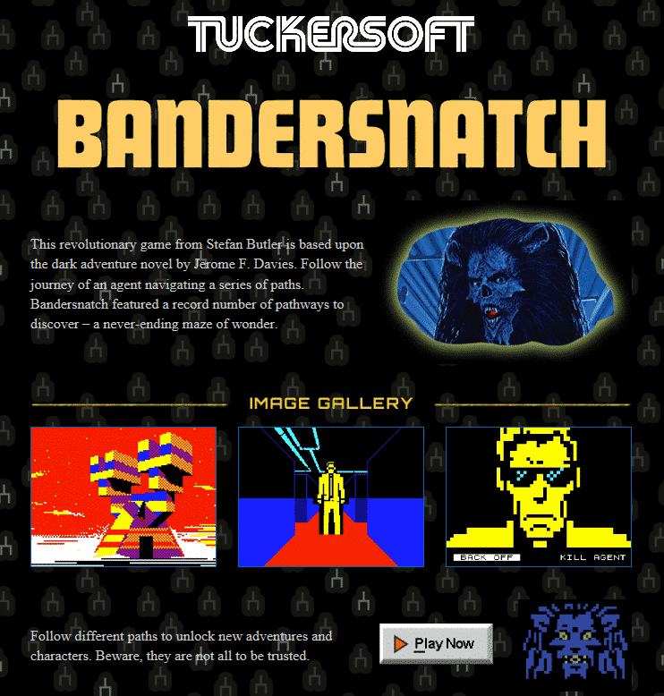página del juego tuckersoft bandersnatch