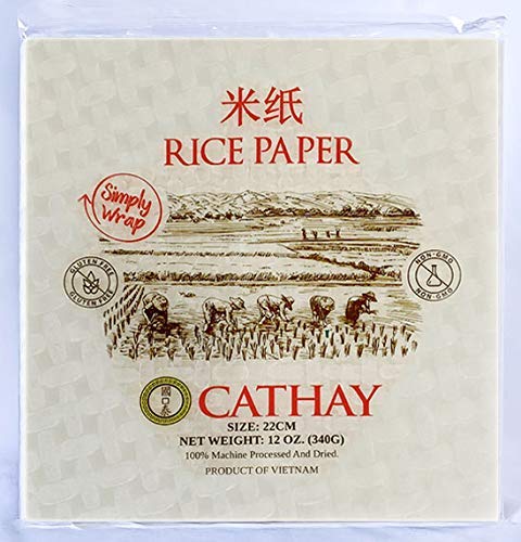 Cathay Fresh Roll Wrappers, Spring Rolls Rice Paper, 22 CM Squares, 30 Sheets, Gluten Free, Non-GMO, Thin Wraps, Tapioca Papers, Vegan, Low Carb, Vietnamese, Summer Wrap, For Veggie, Vegetable